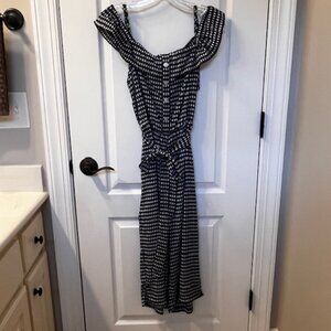 Off-the-Shoulder Black & White Gingham Jumpsuit